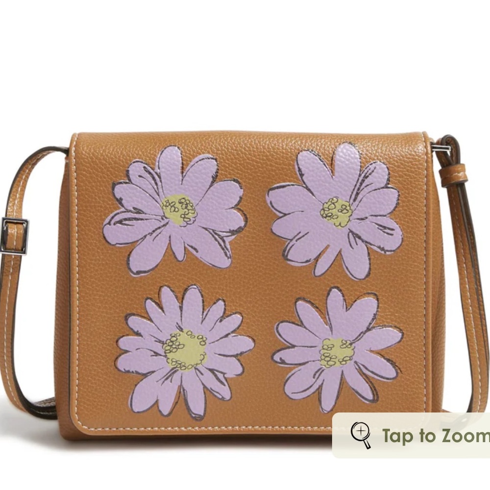 Vera Bradley Small Flap Faux Leather Hipster Tan w floral design